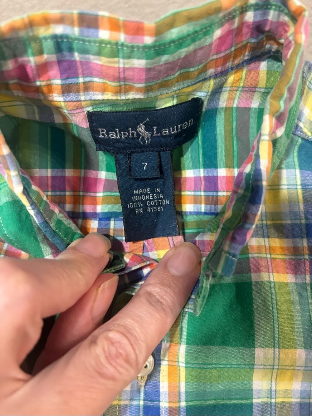 Ralph Lauren Green Multicolor Plaid Short-Sleeve Button-Down Shirt size 7